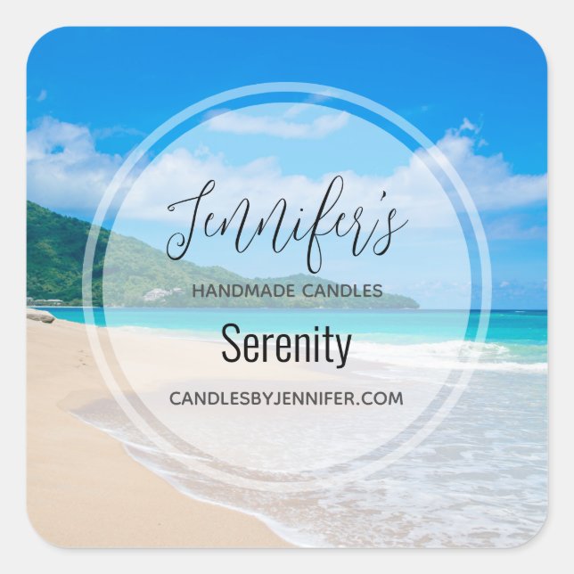 Adesivo Quadrado Empresa de Velas de Foto Censais de Praia Tropical (Frente)