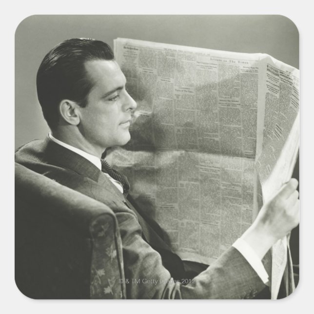 Adesivo Quadrado Empresário Lendo o Jornal (Frente)