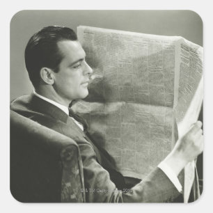 Adesivo Quadrado Empresário Lendo o Jornal