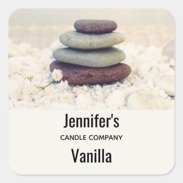 Adesivo Quadrado Empresas de velas do Cairn Meditativas Stones (Frente)
