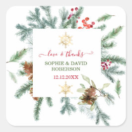 Adesivo Quadrado Encantador Férias de Inverno Pinhas Bagas Natal