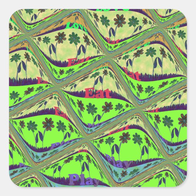 Adesivo Quadrado Encantando Jardim Eclético Verificado Beleza Flora (Frente)