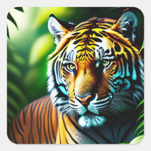 Adesivo Quadrado Encantando O Tigre Da Selva - Fúria E Livre