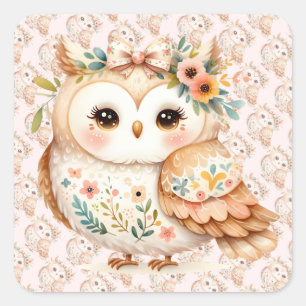 Adesivo Quadrado Encanto de Coruja Boho Cottagecore Floral Farmcore