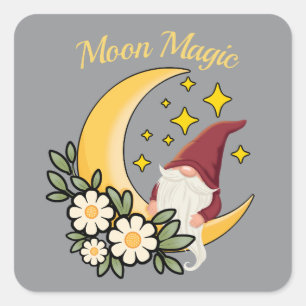 Adesivo Quadrado Encanto Lunar Gnomo Fofo na Ilustração Floral de L