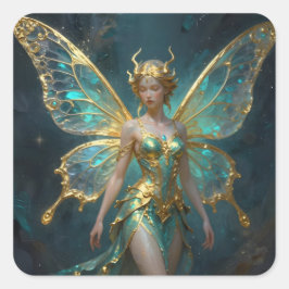 Adesivo Quadrado Enchanted Fairy in Gold and Turquoise 