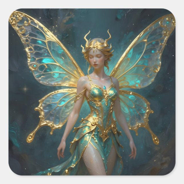 Adesivo Quadrado Enchanted Fairy in Gold and Turquoise  (Frente)