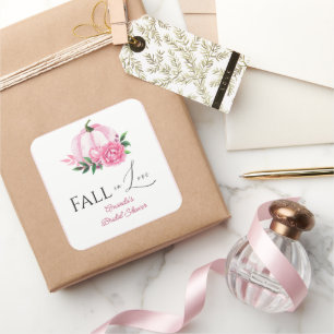 Adesivo Quadrado Encontro Amor Bege Rosa Abóbora Chá de Noiva Rústi