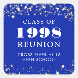 Adesivo Quadrado Encontro de Ex-Alunos Azul Royal Estrelas Prateada