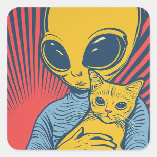 Adesivo Quadrado Encontros de alienígena: Homenagem de Arte Pop com