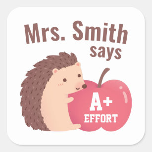Adesivo Quadrado Encorajamento de Professores, Hedgehog e Apple Sti
