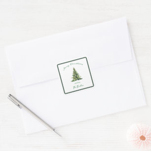 Adesivo Quadrado Endereço da Árvore de Natal em Script Vintage Verd