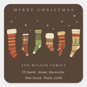 ADESIVO QUADRADO ENDEREÇO DAS AÇÕES DO COFFEE RED STAR CHIRSTMAS