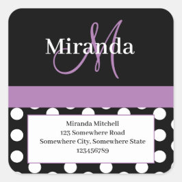 Adesivo Quadrado Endereço de Bolinhas branca do Monograma roxo