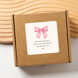 Adesivo Quadrado Endereço de devolução Coquette com laço rosa em aq