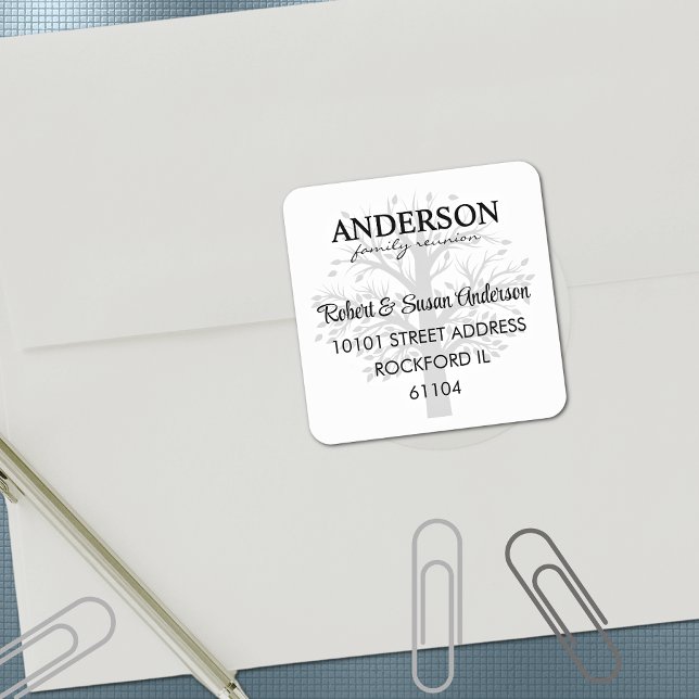 Adesivo Quadrado Endereço de Devolução da Árvore Genealógica Reuniã (Criador carregado)