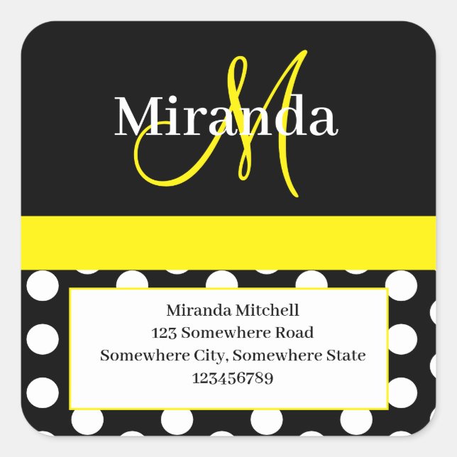 Adesivo Quadrado Endereço de devolução da Bolinhas branca do Monogr (Frente)