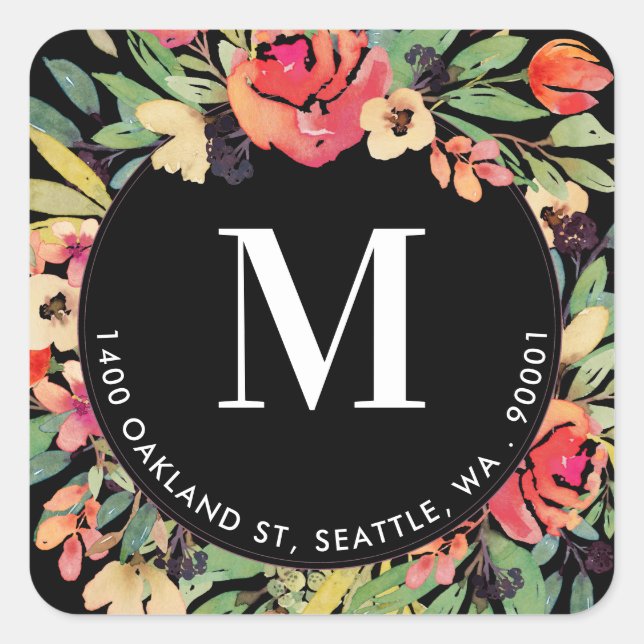 Adesivo Quadrado Endereço de Devolução da Circular Floral Vermelha  (Frente)