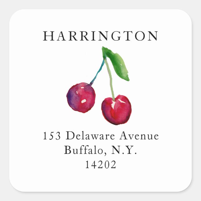 Adesivo Quadrado Endereço de devolução de cerejas pintadas à mão (Frente)