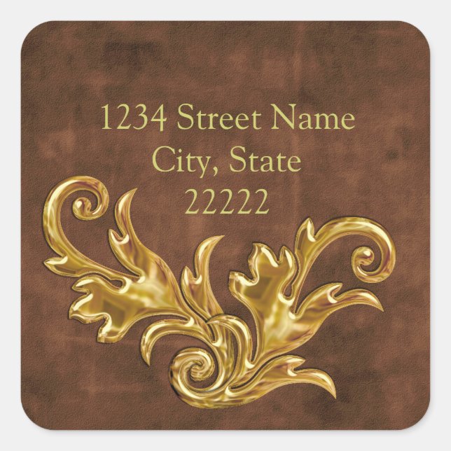 Adesivo Quadrado Endereço de Devolução de Flutuações Douradas (Frente)