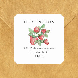 Adesivo Quadrado Endereço de devolução de morango vermelho desenhad