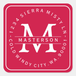 Adesivo Quadrado Endereço de devolução de Natal do Monograma Person