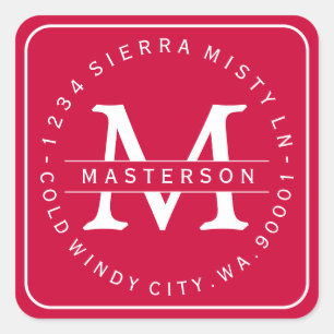 Adesivo Quadrado Endereço de devolução de Natal do Monograma Person