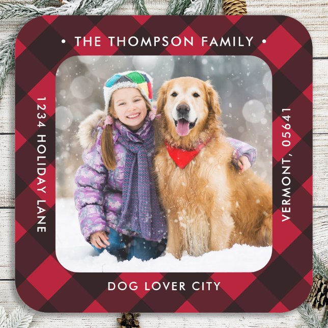 Adesivo Quadrado Endereço de devolução de Xadrez Red Buffalo Person (Criador carregado)