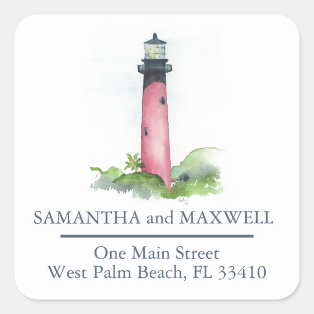 Adesivo Quadrado Endereço de devolução do Farol de Aquarela (Frente)