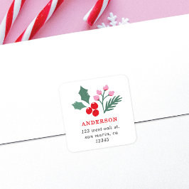 Adesivo Quadrado Endereço de devolução do feriado vermelho-rosa bot