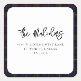 Adesivo Quadrado Endereço de devolução do Tartan Clássico da xadrez