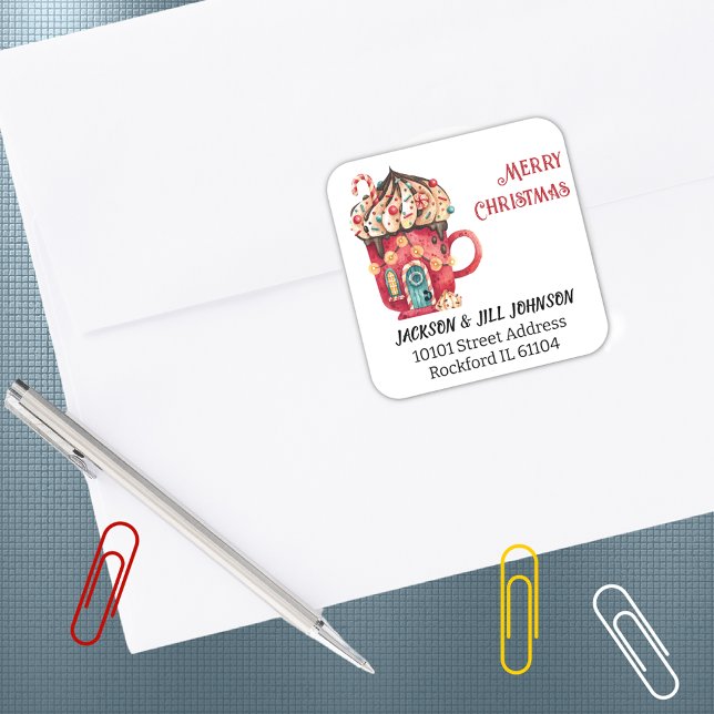 Adesivo Quadrado Endereço de devolução Red Sorvete Swirl Magic Hous (Criador carregado)