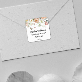 Adesivo Quadrado Endereço de Largura Floral de Aquarela com Vida Es