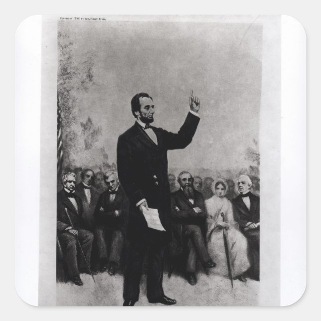 Adesivo Quadrado Endereço de Lincoln em Gettysburg, 1895 (Frente)