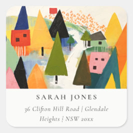 Adesivo Quadrado Endereço de Paisagem de Natal do Bold Retro Abstra