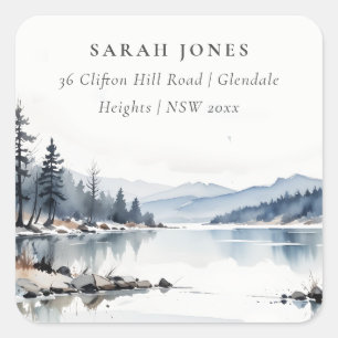 Adesivo Quadrado Endereço de Paisagem de Winter Snow Mountain Lake