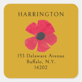 Adesivo Quadrado Endereço de retorno amarelo papoila vermelha do sé