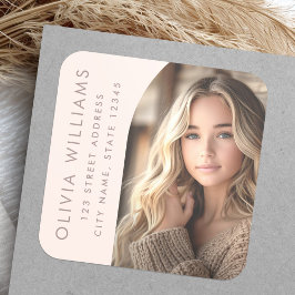 Adesivo Quadrado Endereço de retorno da formatura rosa pálida em ar