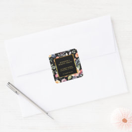 Adesivo Quadrado Endereço de retorno das flores de aquarela profiss