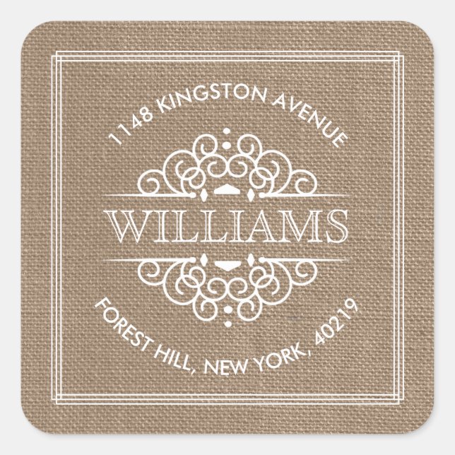 Adesivo Quadrado Endereço de Retorno Personalizado do Ornamentado R (Frente)