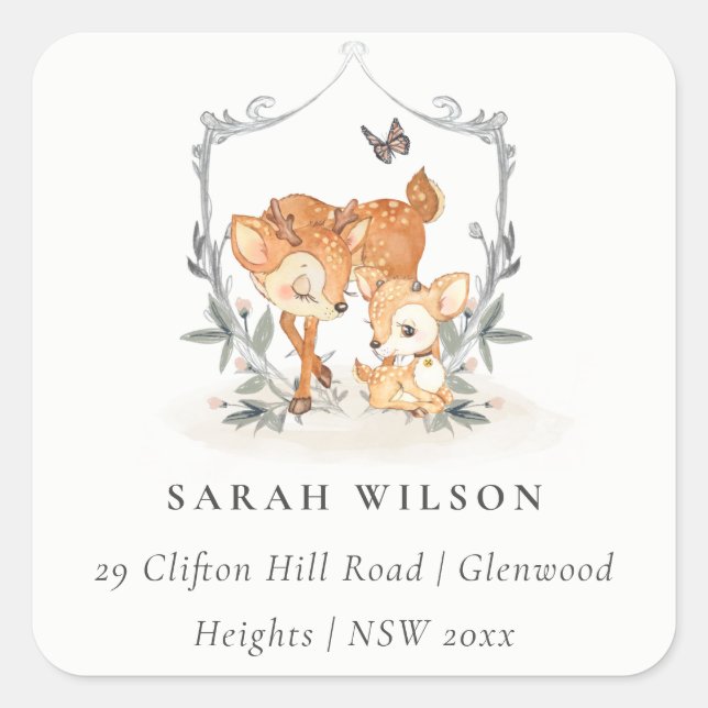 Adesivo Quadrado Endereço do Chá de fraldas do Crest Floral do mãe  (Frente)