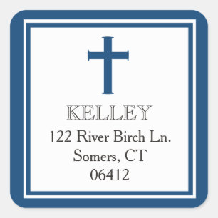 Adesivo Quadrado Endereço do comunhão da cruz dos azuis marinhos
