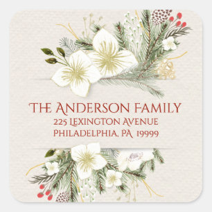 Adesivo Quadrado Endereço do remetente botânico da aguarela do