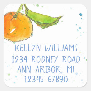 Adesivo Quadrado Endereço do remetente da fruta da aguarela da