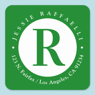 Adesivo Quadrado Endereço do remetente verde & do branco   do