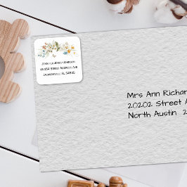 Adesivo Quadrado Endereço Floral Colorido do chá de fraldas Bonito