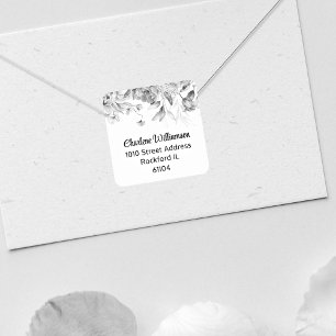 Adesivo Quadrado Endereço Floral em Aquarela Preto e Branco Elegant
