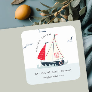 Adesivo Quadrado Endereço infantil pastel de barco à vela náutico f