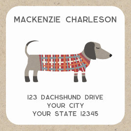 Adesivo Quadrado Endereço Personalizado do Canino de Salsicha do Da