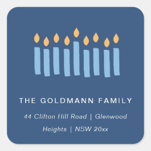 Adesivo Quadrado Endereço Simples de Velas Amarelas Hanukkah